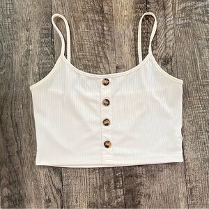 White Button-Front Crop Tank Top
